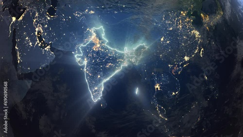 Realistic Earth Orbit and Zoom Glowing Borders India