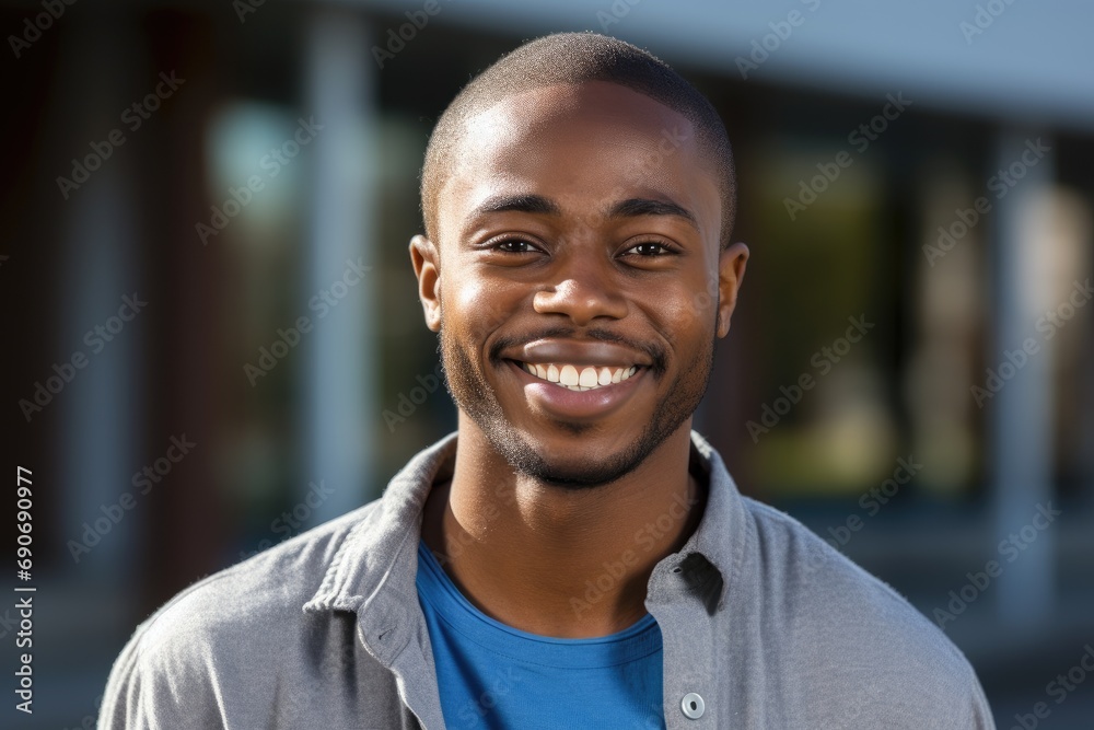 Obraz premium A man smiling for a picture in front of a building
