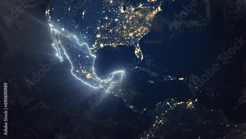 Realistic Earth Orbit and Zoom Glowing Borders Mexico photo