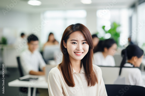 Beautiful Japanese 28-year-old female office worker looking at the camera and smiling