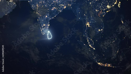 Realistic Earth Orbit and Zoom Glowing Borders Sri Lanka photo