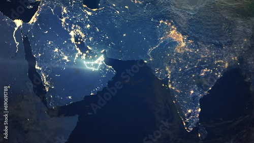 Realistic Earth Orbit and Zoom Glowing Borders United Arab Emirates
