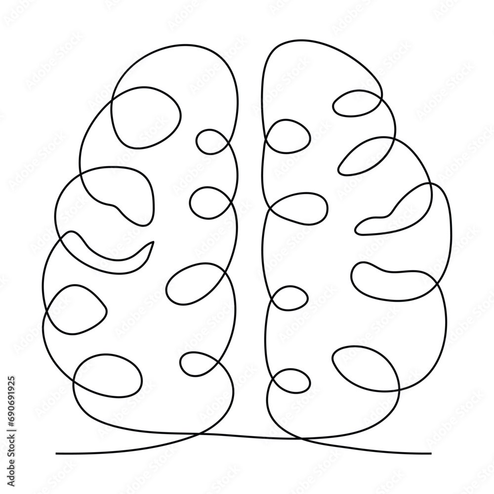 Human brain continuous one line drawing of art vector illustration and ...