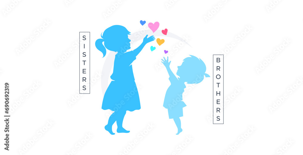 Design for celebration of brothers and sisters day, May 2nd. celebration of brothers and sisters day modern minimalist design. featuring silhouettes of boys and girls. silhouette of little boy Design for celebration of brothers and sisters day, May 2nd. celebration of brothers and sisters day modern minimalist design. featuring silhouettes of boys and girls. silhouette of little boy
