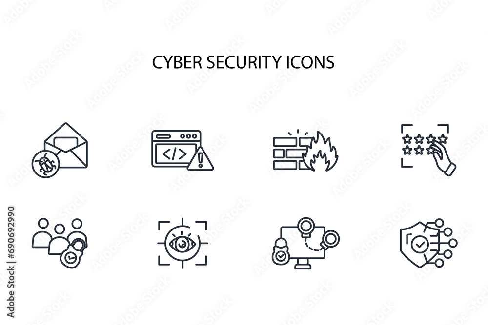 Cyber security icon set.vector.Editable stroke.linear style sign for use web design,logo.Symbol illustration. Cyber security icon set.vector.Editable stroke.linear style sign for use web design,logo.Symbol illustration.
