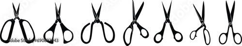 Scissior icon set. Hairdresser or barber scissors. Hair cut or tailor instrument. Vector illustration.