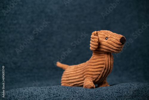 dog of Teddy, brown soft squishy dog on a dark background