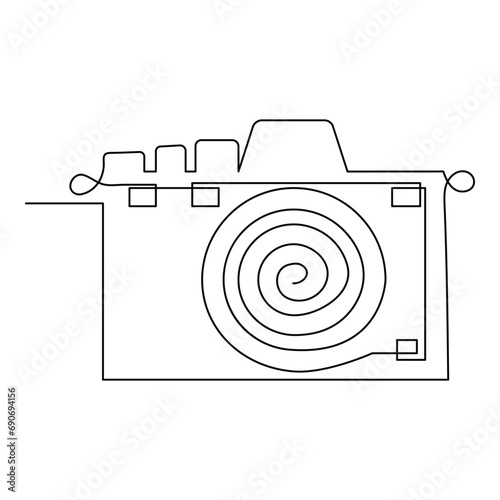 Continuous single line art drawing of classic camera style and outline vector illustration