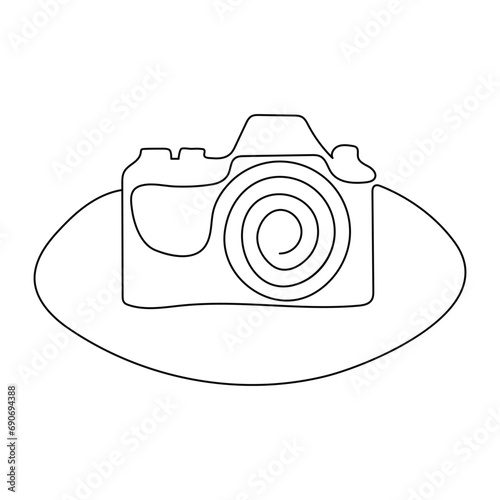 Continuous single line art drawing of classic camera style and outline vector illustration