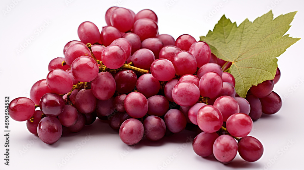 Bunch of grapes with leaves on white copy space created with Generative Ai Bunch of grapes with leaves on white copy space created with Generative Ai