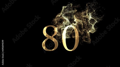 Golden number 80 from particles, numbering, eighty, golden numbers, alpha channel photo