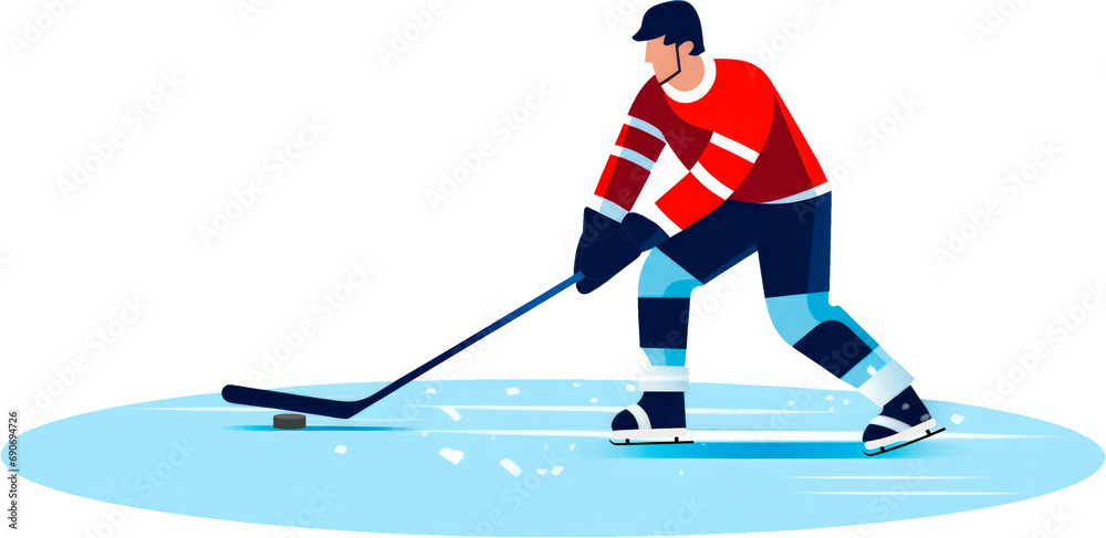 Obraz premium Illustration of a hockey player in action with a hockey stick and puck.
