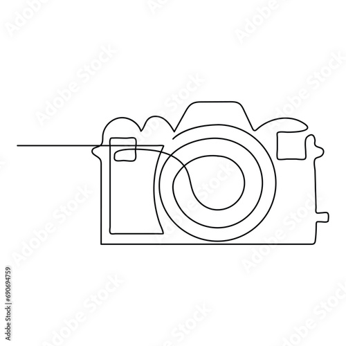 Continuous single line art drawing of classic camera style and outline vector illustration