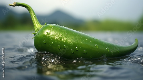Green chili pepper jalapeno on white copy space created with Generative Ai