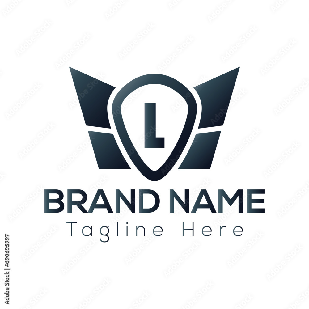 Wing Logo On Letter L Template. Wing On L Letter, Initial Wing Sign Concept Template	