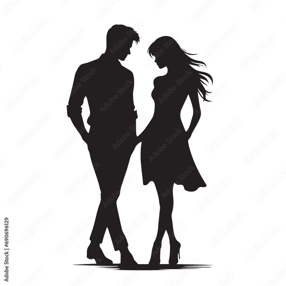 Beautiful Couple Silhouette: Silhouette Connection in Twilight - Black Vector Husband Wife Silhouette - Love Silhouette
