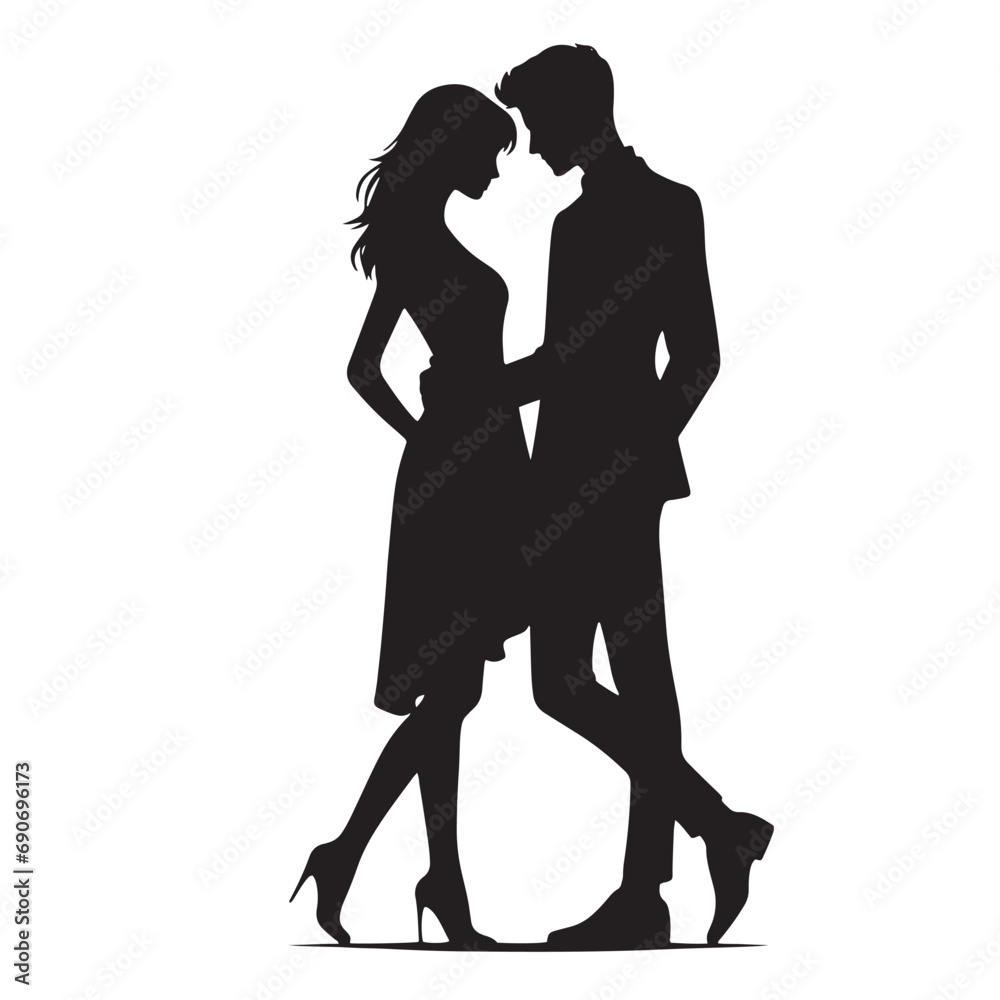 Beautiful Couple Silhouette: Intimate Silhouette Affection - Black Vector Husband Wife Silhouette - Love Silhouette
