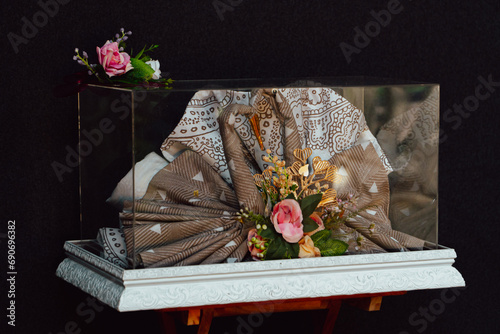 Wedding gift dowry box with Indonesian culture. The dowry given by the groom to the bride when they are getting married, contains various items that are decorated beautifully and attractively