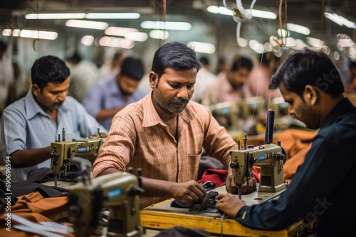 A group of men working on sewing machines