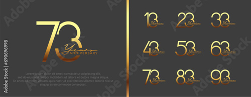 set of anniversary logo golden color on black background for celebration moment