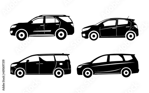 Various types of luxury family cars in silhouette  means of transportation