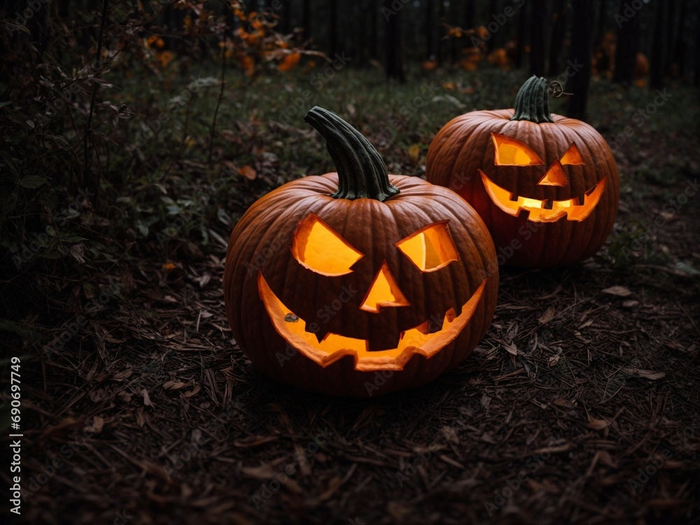 Halloween pumpkin forrest background Halloween pumpkin forrest background