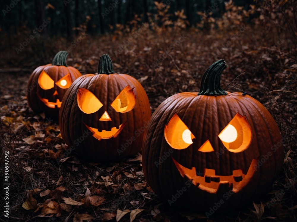 Halloween pumpkin forrest background Halloween pumpkin forrest background