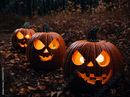 Halloween pumpkin forrest background © Kanchana