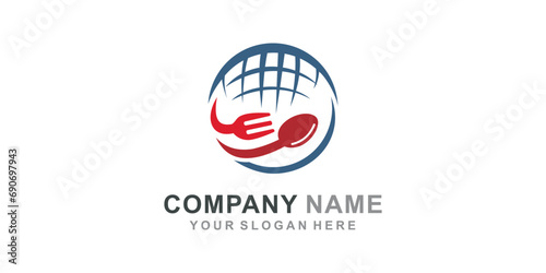 Food world logo, global world food restaurant cafe fork spoon logo icon symbol design illustration