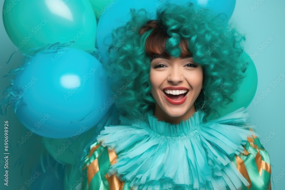 Girl in harlequin costume on a background with balloons Girl in harlequin costume on a background with balloons