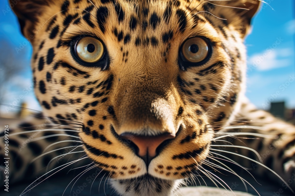 A close up of a leopard looking at the camera