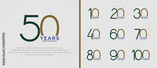 set of anniversary logo black and brown color on white background for celebration moment photo