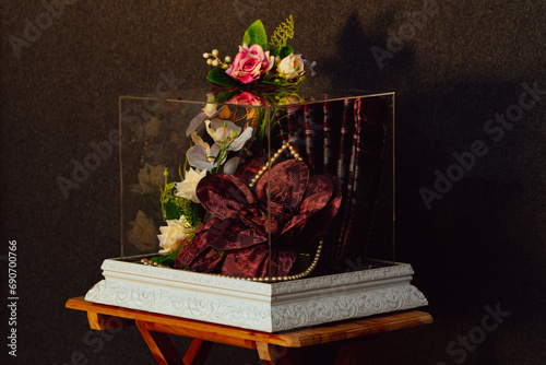 Wedding gift dowry box with Indonesian culture. The dowry given by the groom to the bride when they are getting married, contains various items that are decorated beautifully and attractively