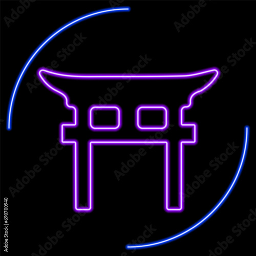 Shinto neon sign, modern glowing banner design, colorful modern design trends on black background. Vector illustration.