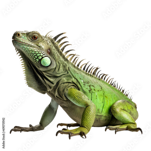 Green iguana isolated on white or transparent background.