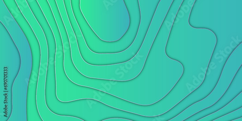 Abstract modern LUXUARY Green Topographic paper cut shapes vector illustration. Topographic map with colorful lines and Papercut multi layers 3D gradient color texture with vector liquid background