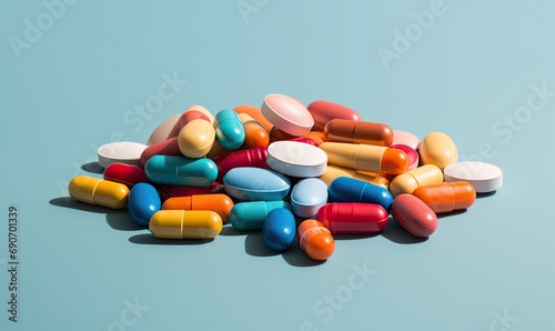 Vibrant Medicinal Assortment - Varied Capsules & Tablets, Pharmaceutical Industry Illustration. Generative AI