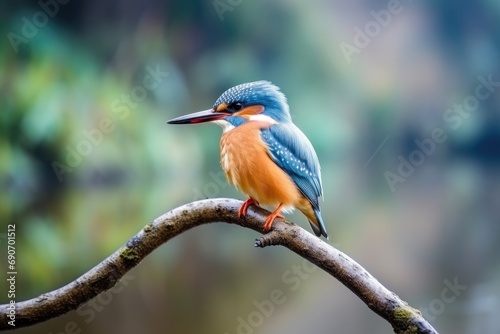 A small colorful kingfisher perched on a branch