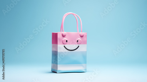 A smiley bag on a blue background.