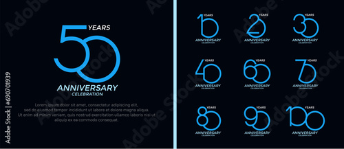 set of anniversary logo blue color on black background for celebration moment