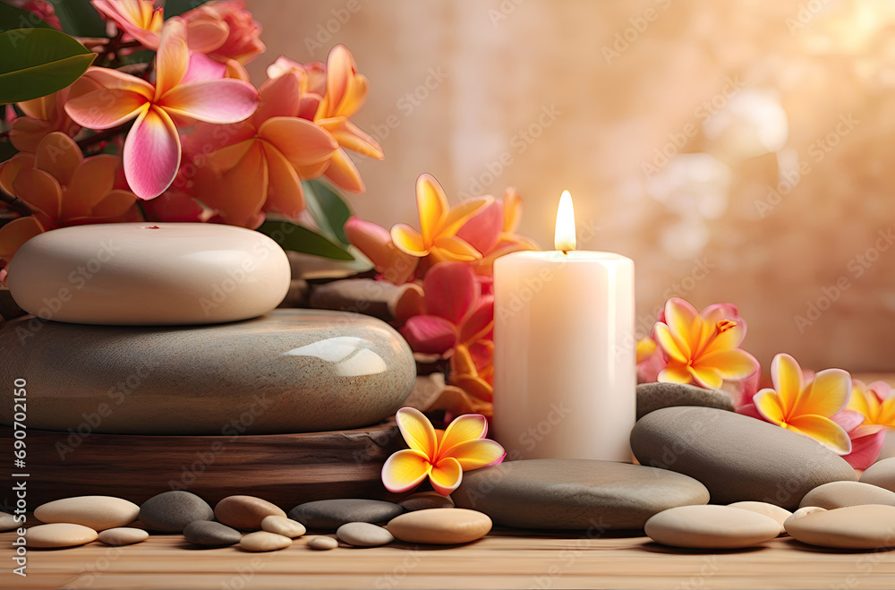 Spa treatment aromatherapy with candles, Stones and flowers for relax wellness. Spa treatment aromatherapy with candles, Stones and flowers for relax wellness.
