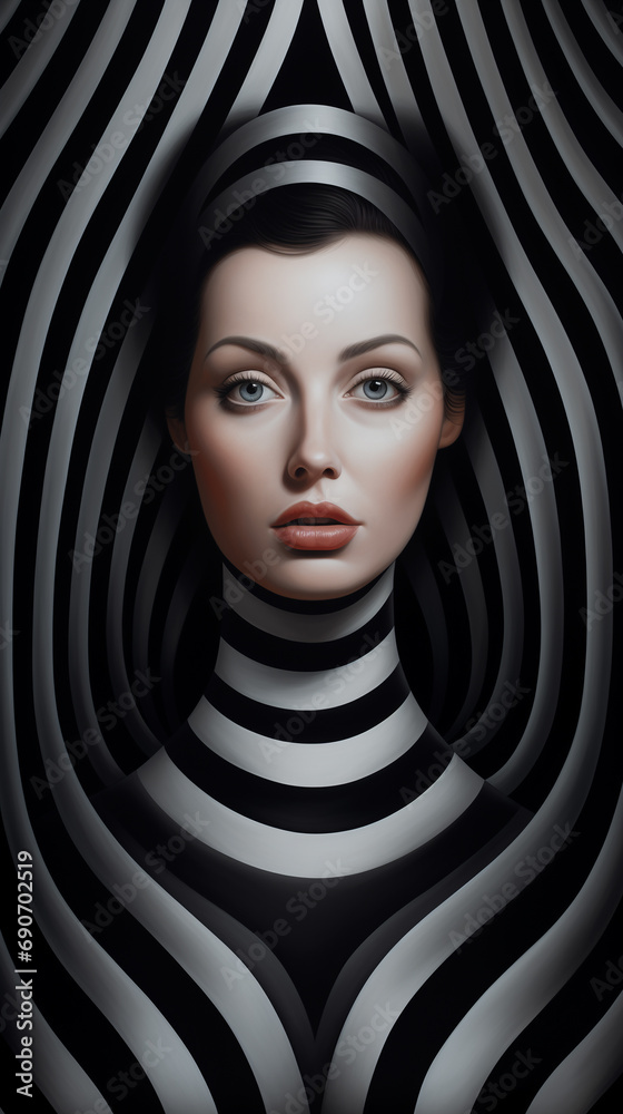 portrait of woman in optical illusion portrait of woman in optical illusion