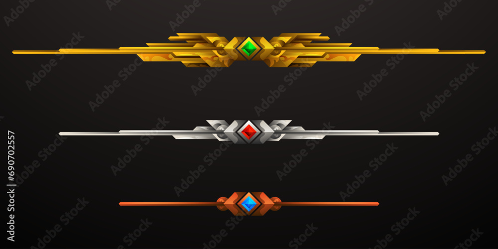 Game Level Achievement Rank Bars with Gold, Silver and Bronze for Game UI Designs