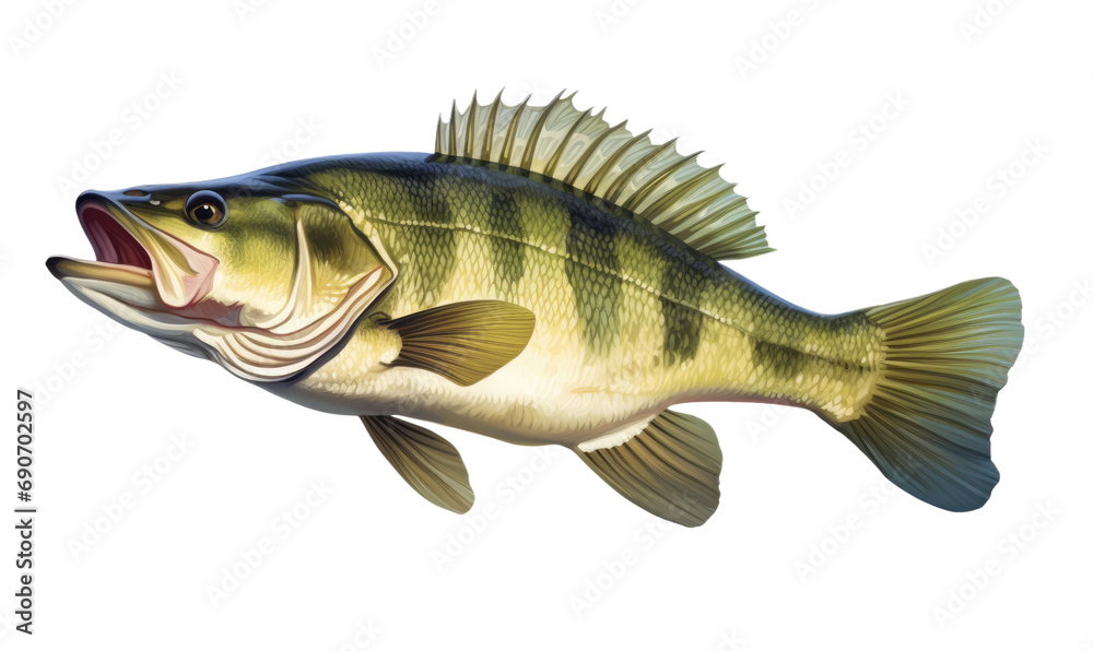 Largemouth bass fish isolated on white or transparent background