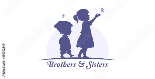 Design for celebration of brothers and sisters day, May 2nd. celebration of brothers and sisters day modern minimalist design. featuring silhouettes of boys and girls. silhouette of little boy
