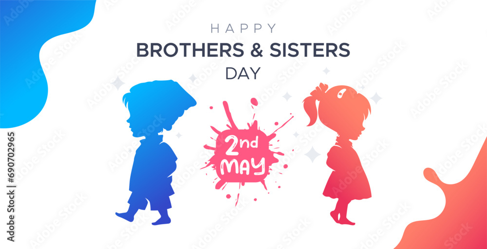 Obraz premium Design for celebration of brothers and sisters day, May 2nd. celebration of brothers and sisters day modern minimalist design. featuring silhouettes of boys and girls. silhouette of little boy