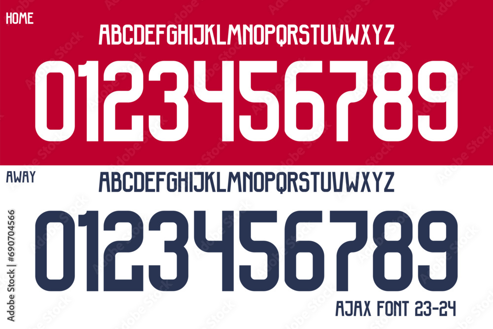 font vector team 2023 - 24 kit sport style font. football style font with lines and points inside. Ajax font. sports style letters and numbers for soccer team. Netherlands league font vector team 2023 - 24 kit sport style font. football style font with lines and points inside. Ajax font. sports style letters and numbers for soccer team. Netherlands league