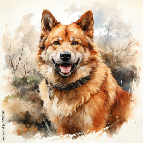 watercolor Akita clipart  Generative Ai