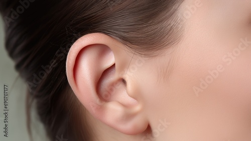 Close-up of the ear. A woman's ear photo