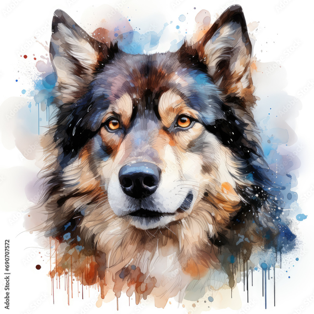 watercolor Alaskan Malamute clipart, Generative Ai watercolor Alaskan Malamute clipart, Generative Ai